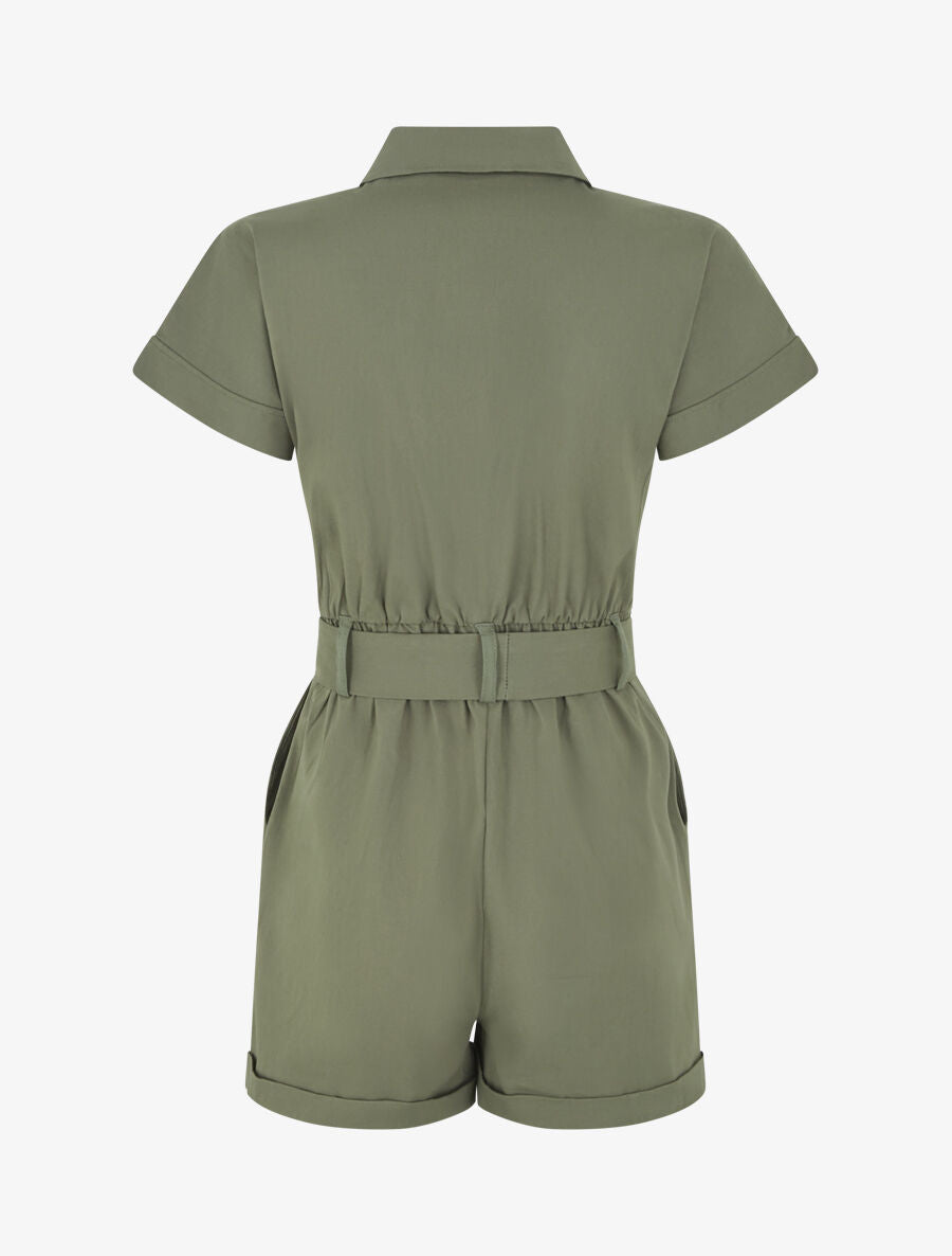Combishort uni ceinturé et zippé - Kaki - 2