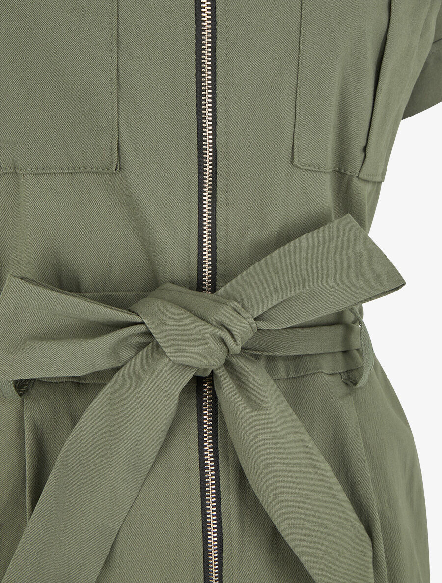 Combishort uni ceinturé et zippé - Kaki - 3