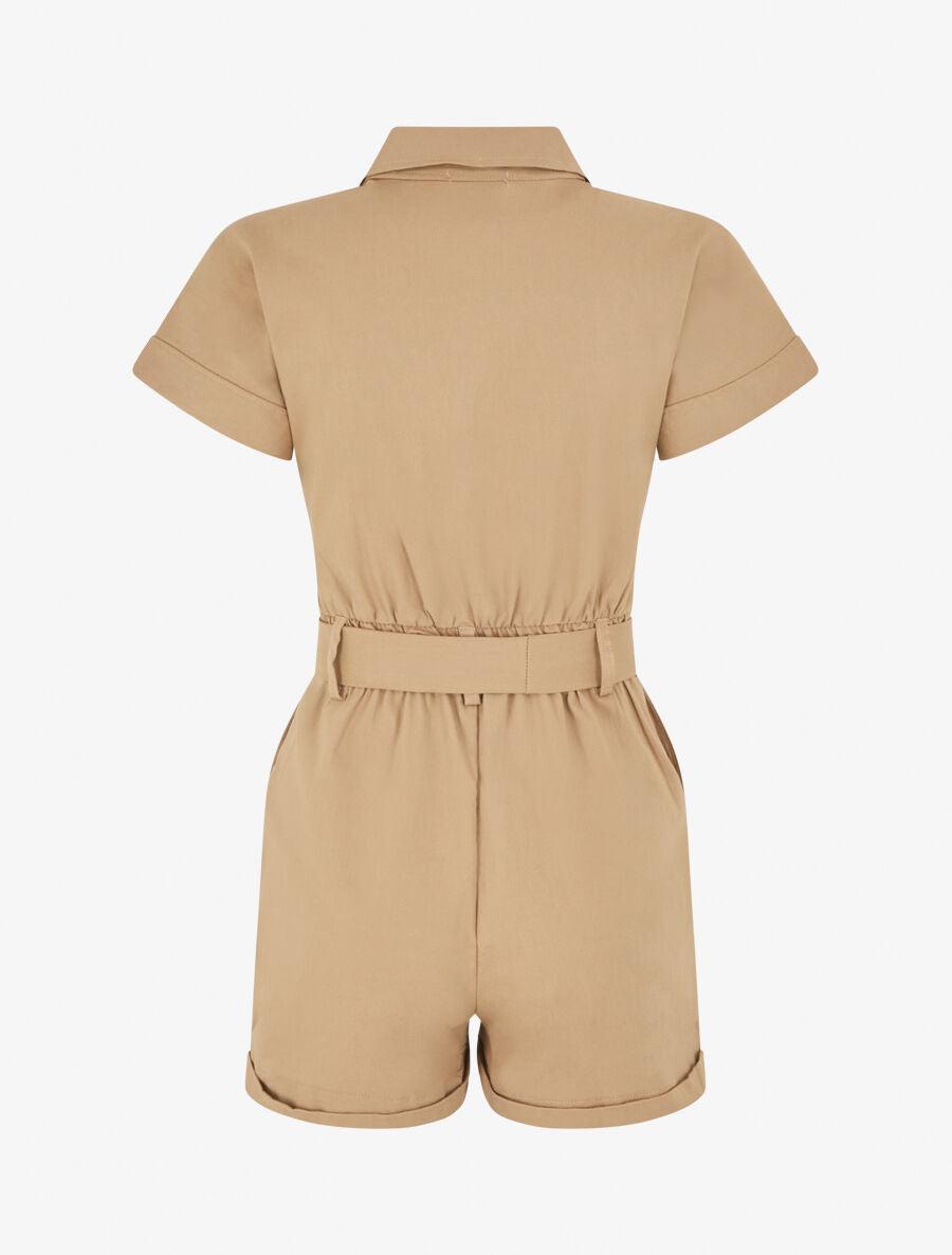 Combishort uni ceinturé et zippé - Camel - 2
