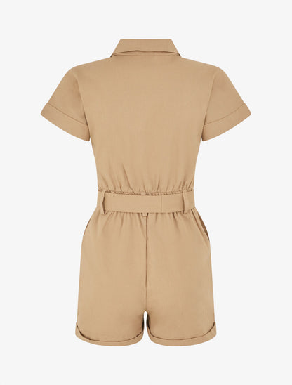 Combishort uni ceinturé et zippé - Camel - 2