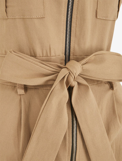 Combishort uni ceinturé et zippé - Camel - 3