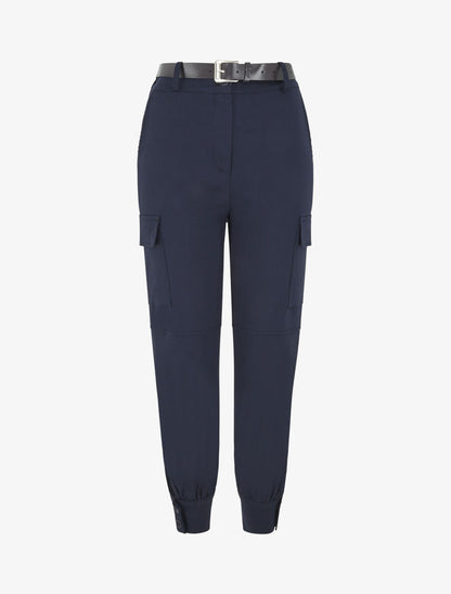 Pantalon cargo élastiqué uni - Marine - 1