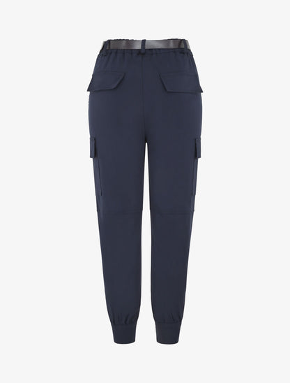 Pantalon cargo élastiqué uni - Marine - 2