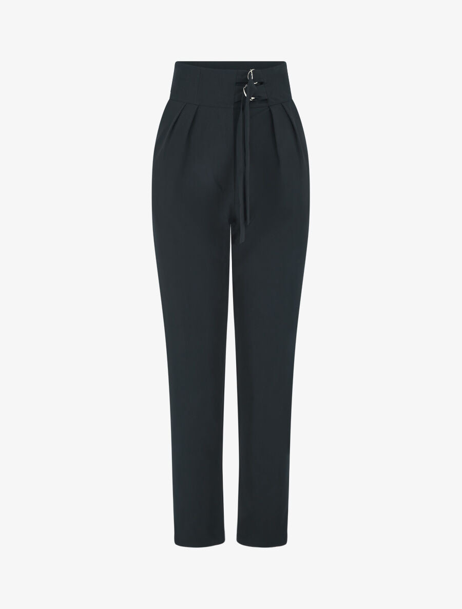 Pantalon droit uni à double passants - Noir - 1