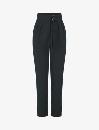 Pantalon droit uni à double passants - Noir - 1