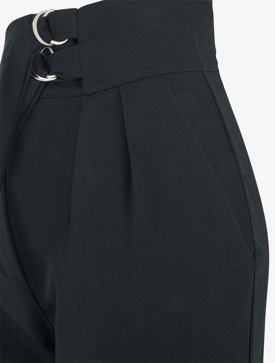 Pantalon droit uni à double passants - Noir - 3