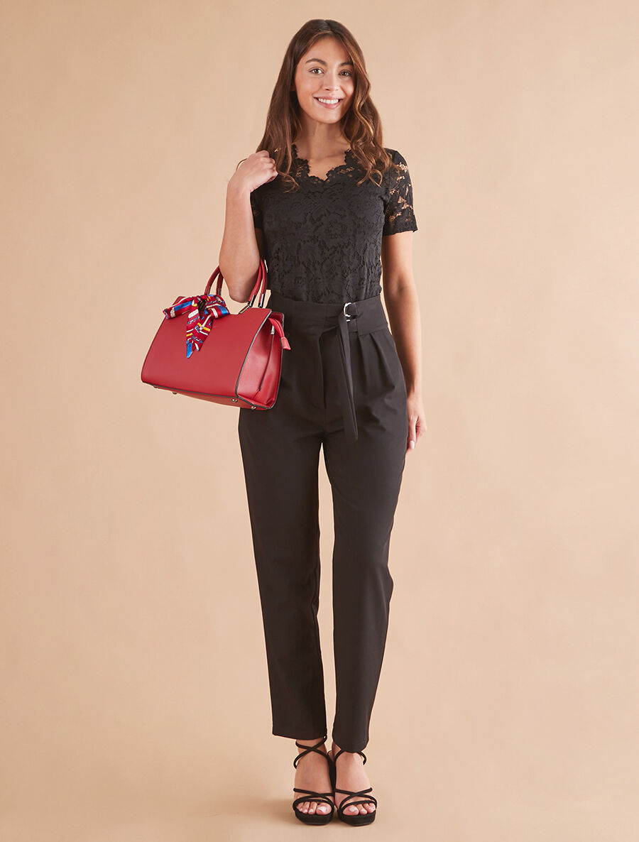 Pantalon droit uni à double passants - Noir - 4