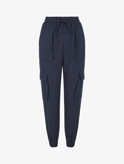 Pantalon cargo fluide à bords élastiqués - Marine - 4
