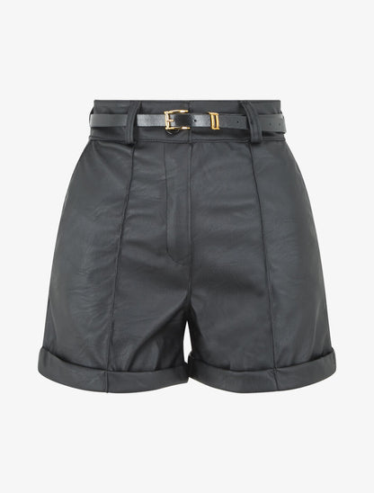 Short en simili à revers - Noir - 4