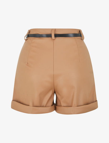 Short en simili à revers - Camel - 2