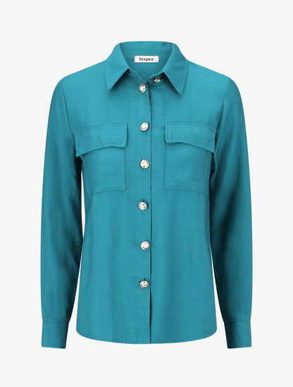 Chemise unie fluide - Bleu canard - 1