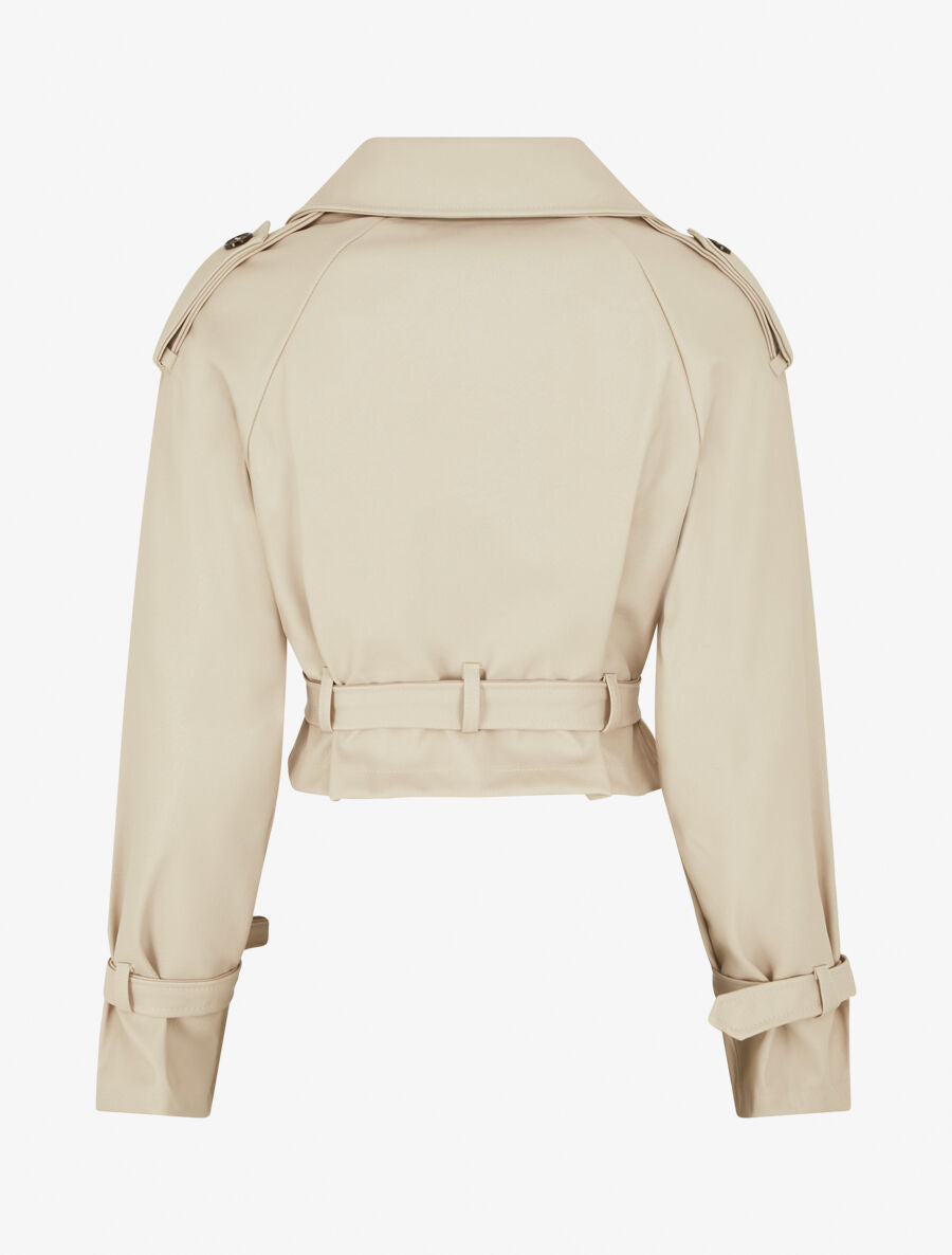 Veste courte en simili ceinturée - Beige - 2