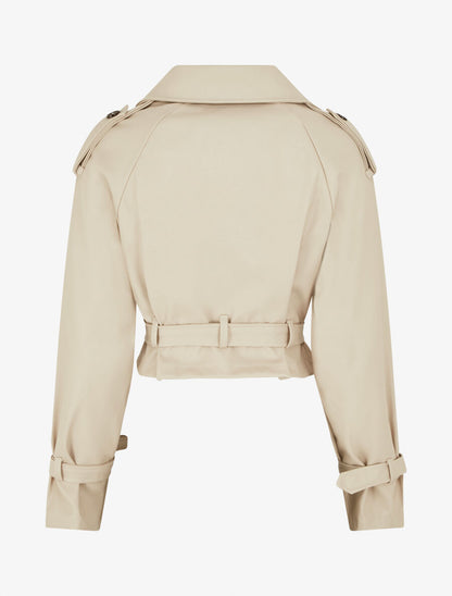Veste courte en simili ceinturée - Beige - 2