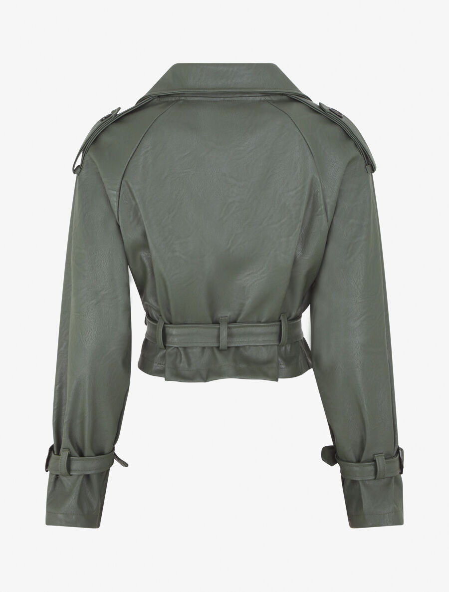 Veste courte en simili ceinturée - Kaki - 2