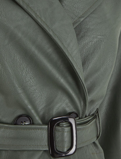 Veste courte en simili ceinturée - Kaki - 3
