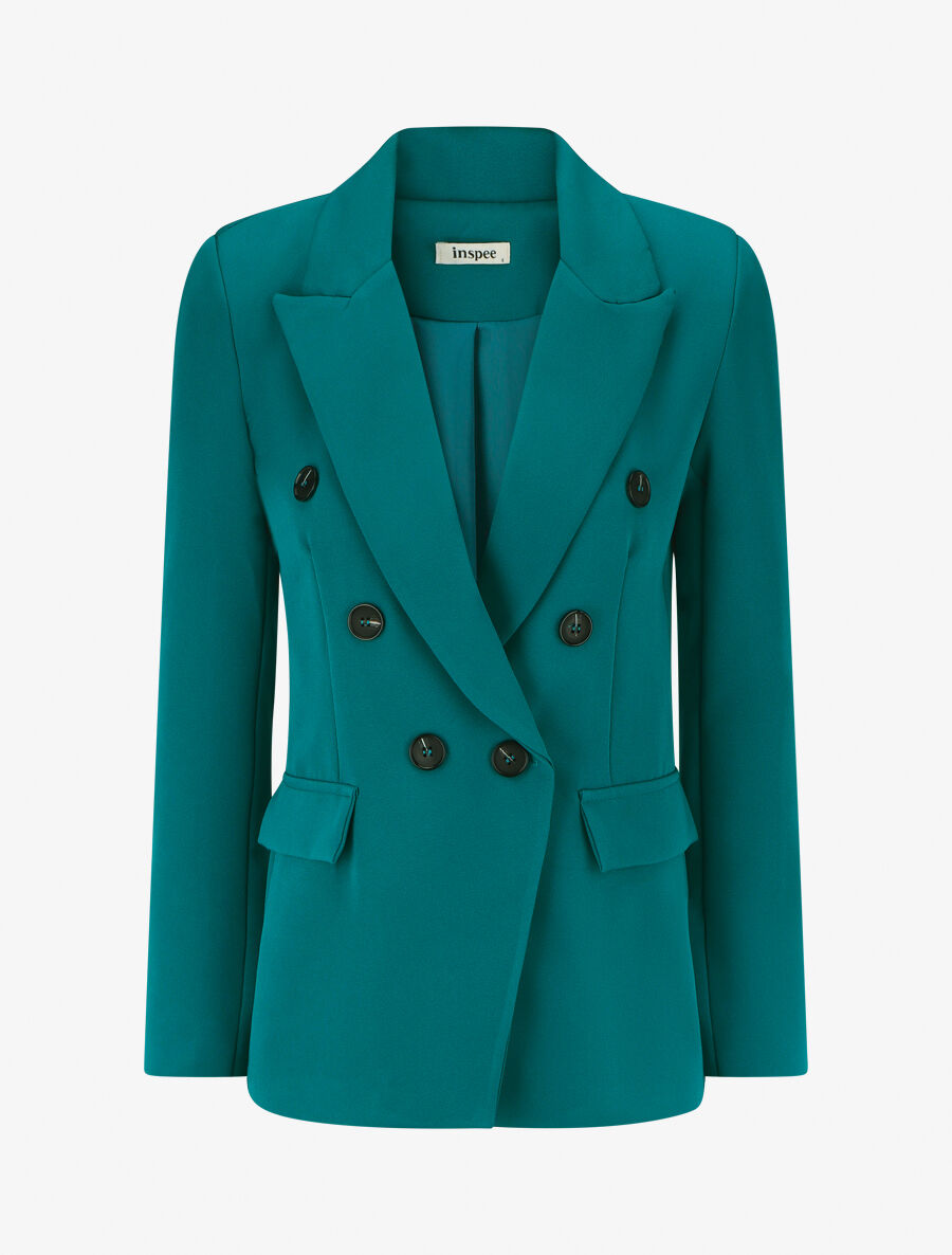 Blazer uni à poches décoratives - Bleu canard - 1