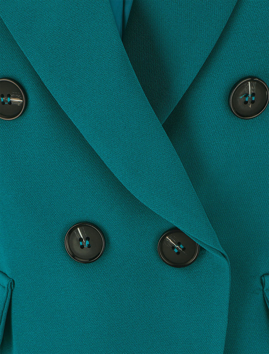 Blazer uni à poches décoratives - Bleu canard - 3