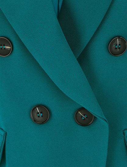 Blazer uni à poches décoratives - Bleu canard - 3