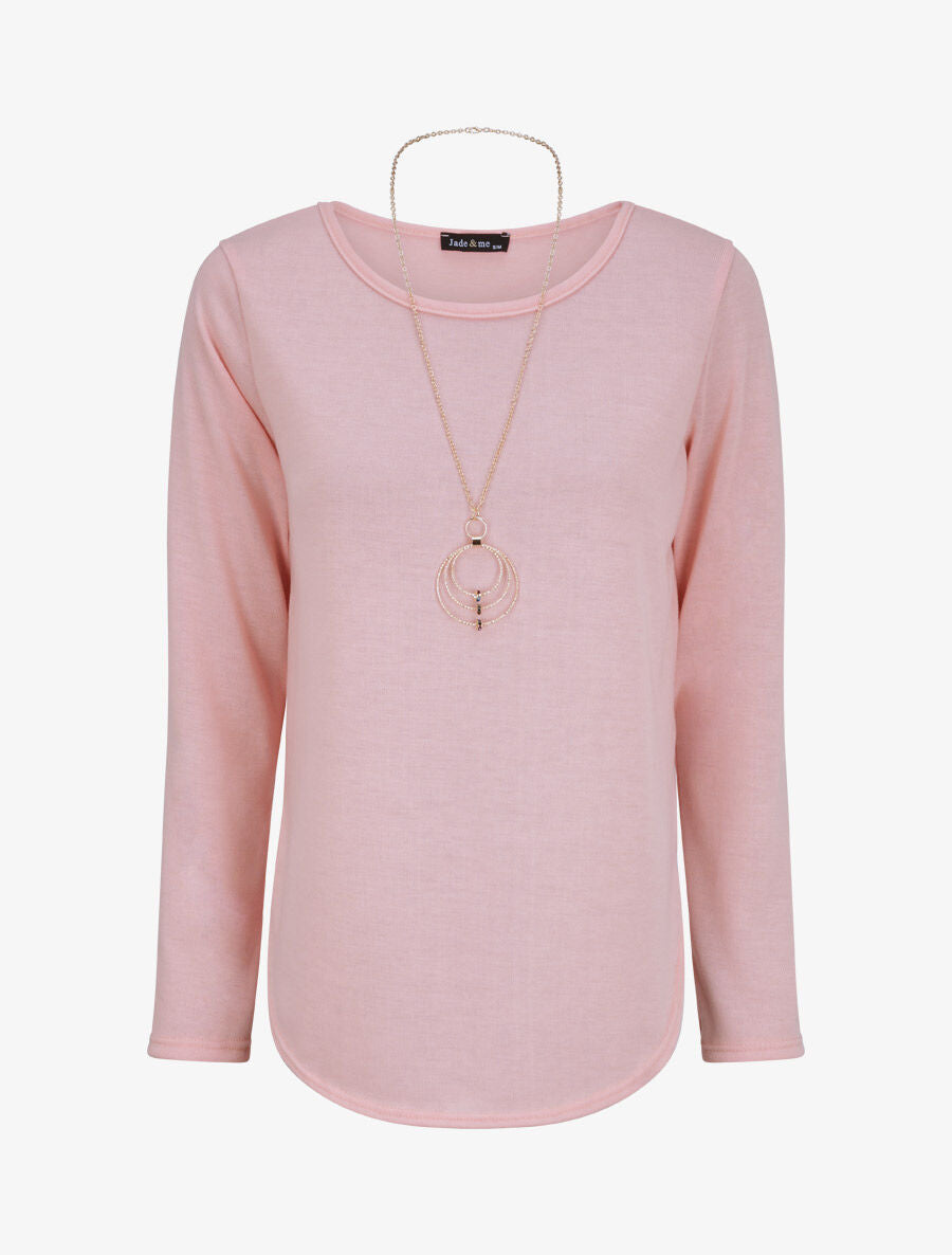 Top à bords arrondis en maille fine - Rose - 1