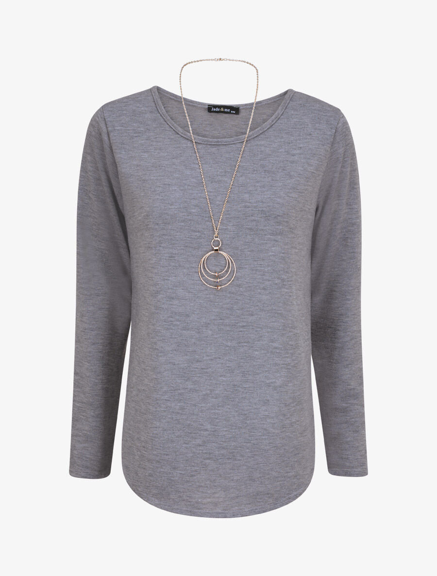 Top à bords arrondis en maille fine - Gris chiné - 1
