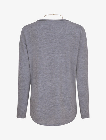 Top à bords arrondis en maille fine - Gris chiné - 2