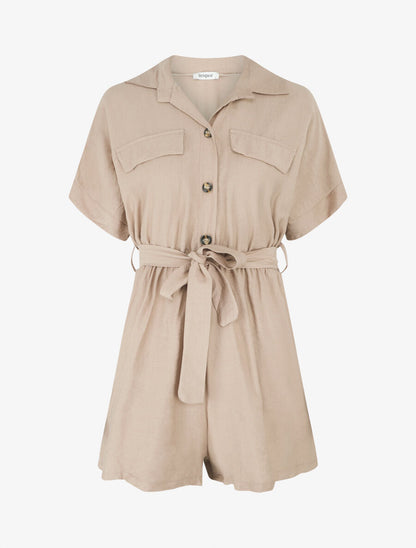 Combishort uni ceinturé - Camel - 1