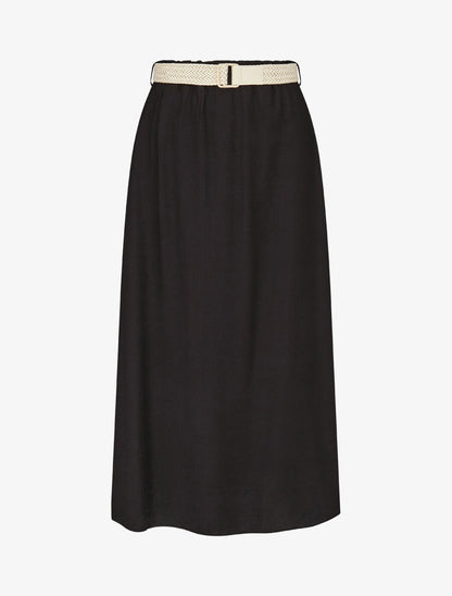 Jupe midi évasée taille haute élastiquée - Noir - 1