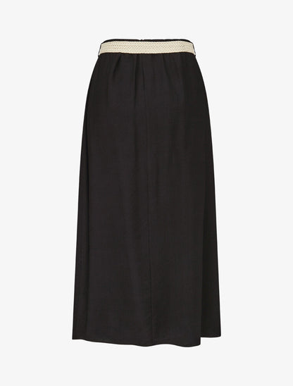 Jupe midi évasée taille haute élastiquée - Noir - 2