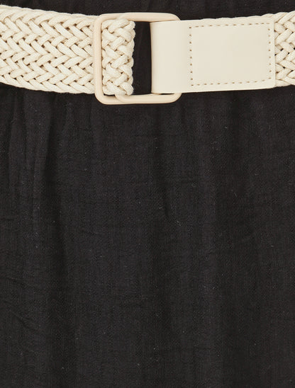 Jupe midi évasée taille haute élastiquée - Noir - 3