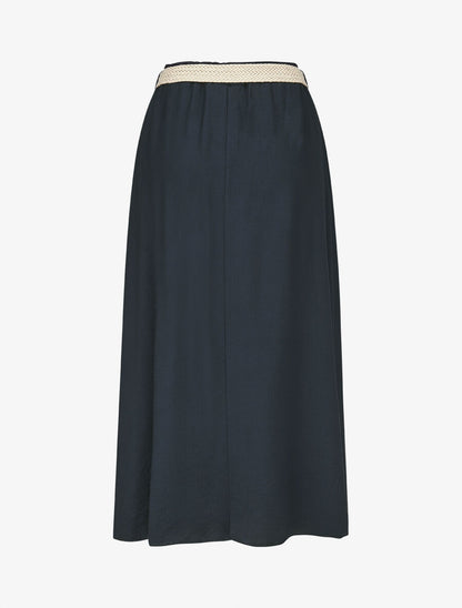 Jupe midi évasée taille haute élastiquée - Marine - 2