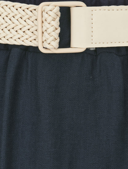 Jupe midi évasée taille haute élastiquée - Marine - 3