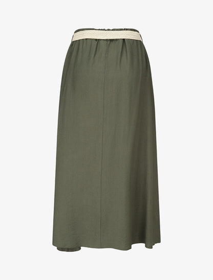 Jupe midi évasée taille haute élastiquée - Vert - 2