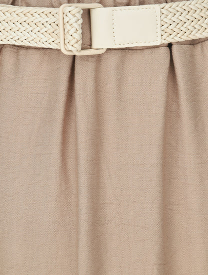 Jupe midi évasée taille haute élastiquée - Beige - 3