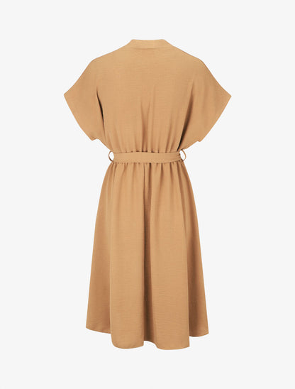 Robe mi-longue élastiquée - Camel - 2