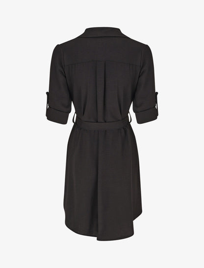 Robe chemise à manches retroussables - Noir - 2