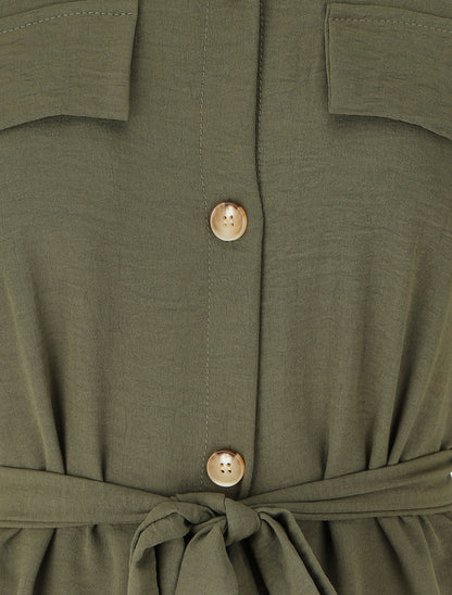 Robe chemise à manches retroussables - Kaki - 3