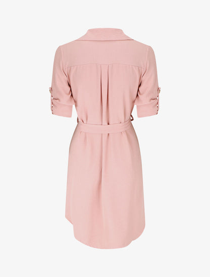 Robe chemise à manches retroussables - Rose - 2