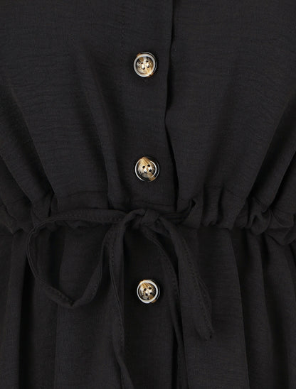 Blouse unie à manches retroussables - Noir - 3
