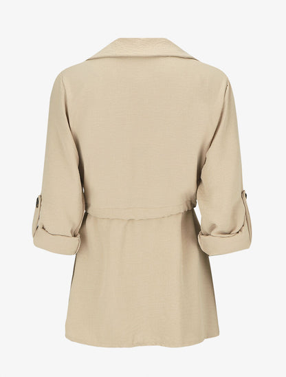 Blouse unie à manches retroussables - Beige - 2