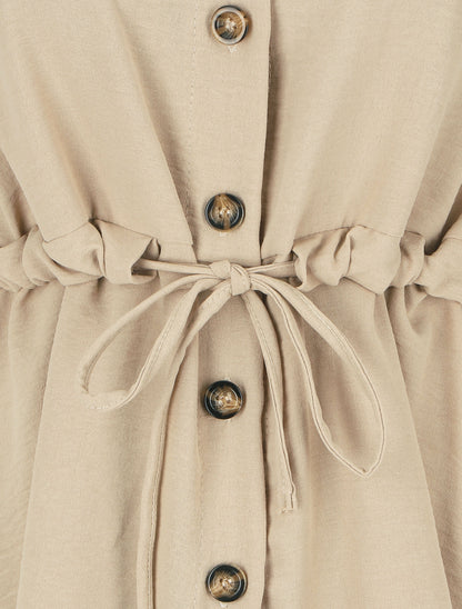 Blouse unie à manches retroussables - Beige - 3