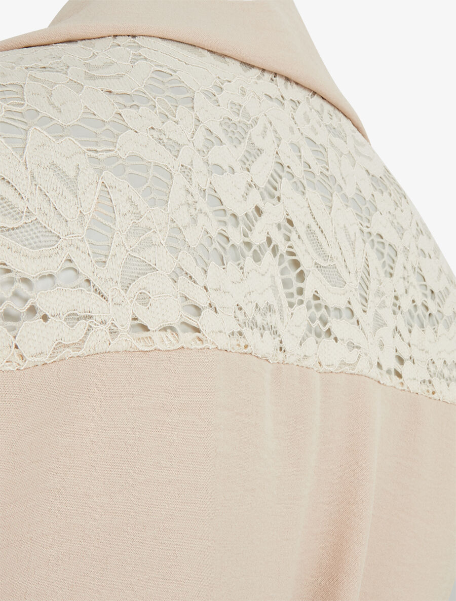 Robe mi-longue unie à empiècement dentelle - Beige - 3