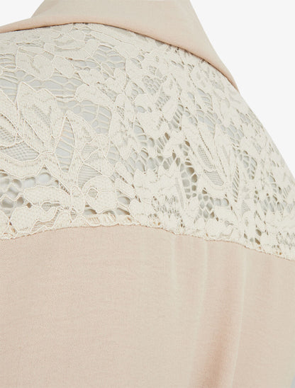 Robe mi-longue unie à empiècement dentelle - Beige - 3