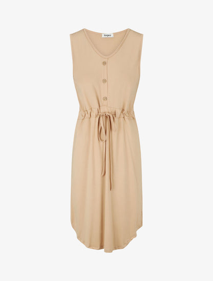 Robe mi-longue sans manches élastiquée - Beige - 1