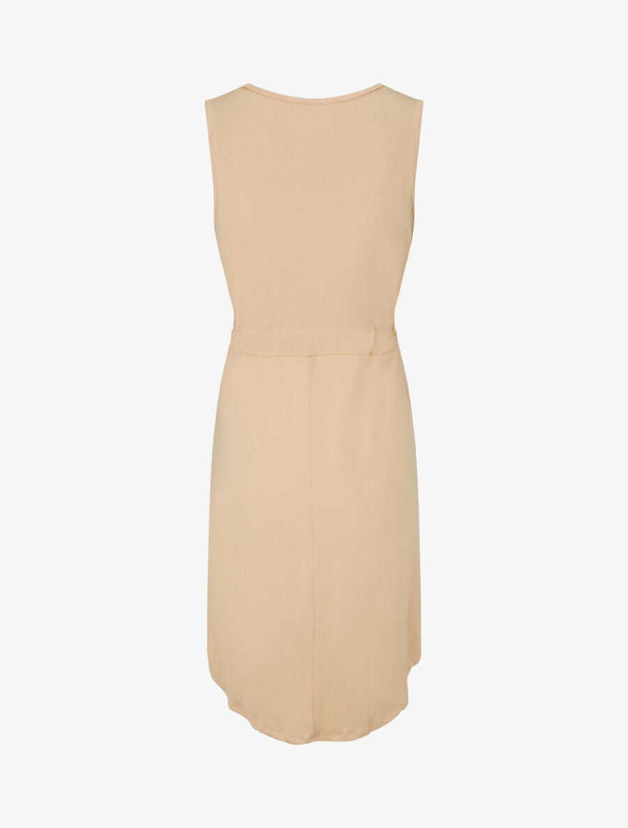 Robe mi-longue sans manches élastiquée - Beige - 2