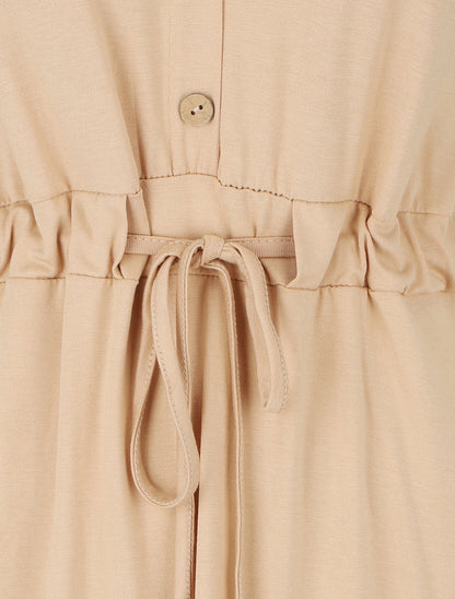 Robe mi-longue sans manches élastiquée - Beige - 3