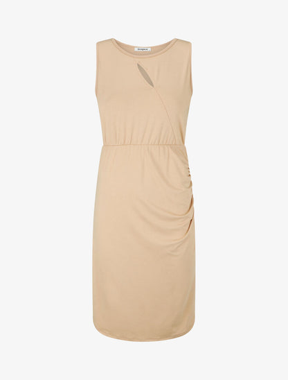 Robe mi-longue à buste ajouré - Beige - 4
