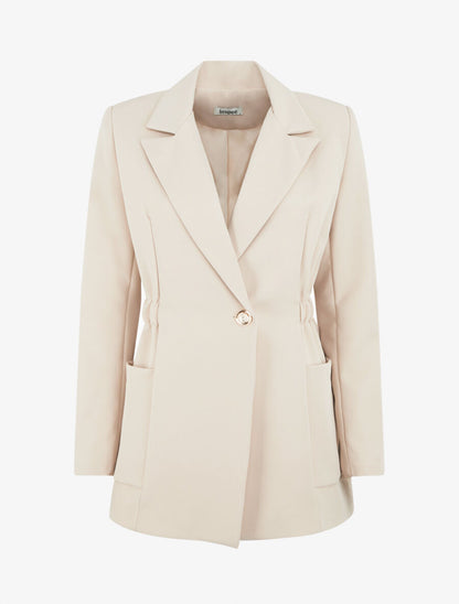 Blazer mi-long élastiqué et boutonné - Beige - 1