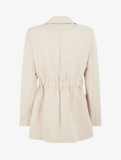 Blazer mi-long élastiqué et boutonné - Beige - 2