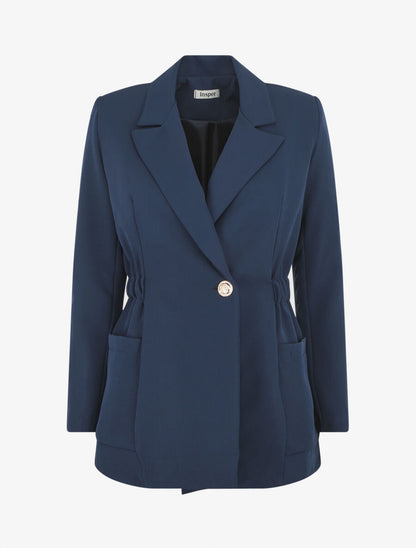 Blazer mi-long élastiqué et boutonné - Marine - 4