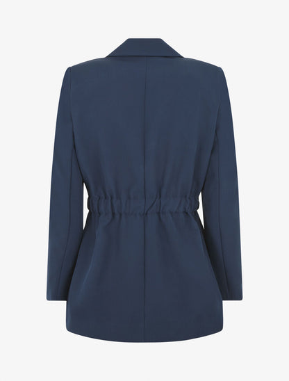 Blazer mi-long élastiqué et boutonné - Marine - 2